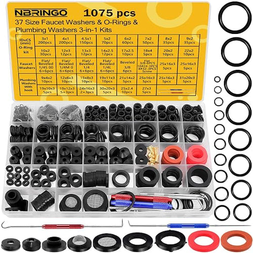 1075 PCS 37 Sizes 3-in-1 Universal Plumbing Repair Kit Includes O-Rings by NBRINGO