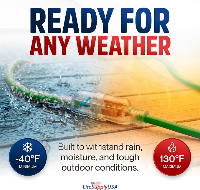 75ft Outdoor/Indoor Extension Cord 14/3 Gauge Heavy Duty 3 Prong SJTW, - Image 5