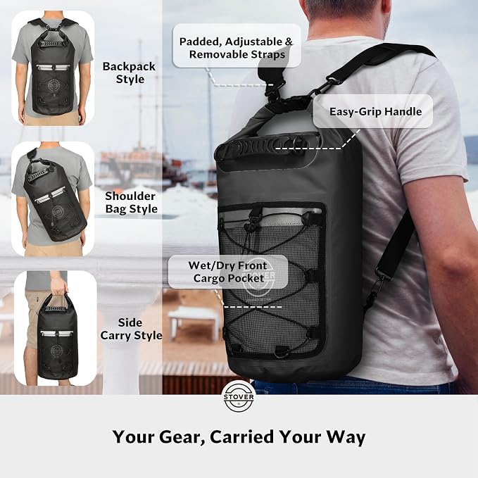 STOVER 5/10/25/30/40/55L Waterproof Dry Bag- Roll-Top Backpack w/Phone Case- - Image 3