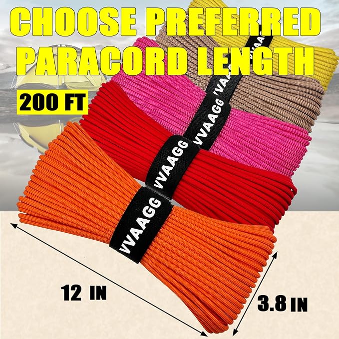 VVAAGG 1000 Orange Paracord 200FT Utility Parachute Cord 4mm Nylon String12 - Image 4