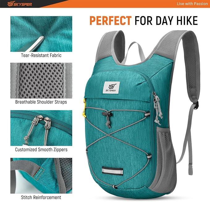 SKYSPER Foldable Hiking Backpack - 10L/15L Small Lightweight Daypack Breathable - Image 3