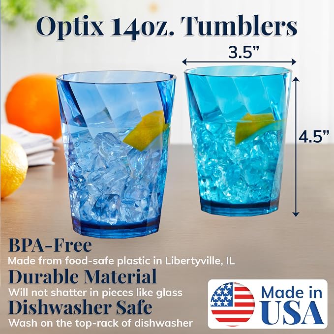 US Acrylic Optix Plastic Reusable Drinking Glasses 14oz Rocks Cups in Coastal - Image 2