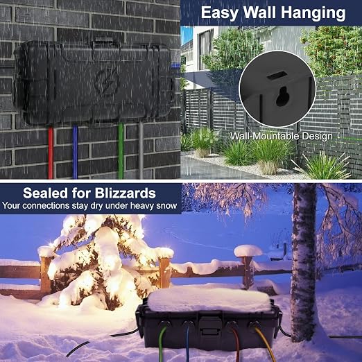 Medium Outdoor Electrical Box, IP54 Waterproof Extension Cord Cover w/ 6 Cable - Image 4