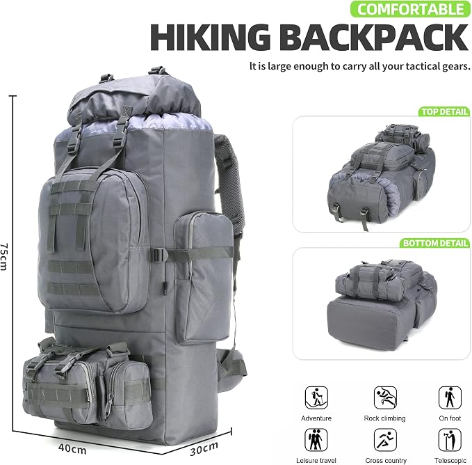 King'sGuard 100L Camping Hiking Backpack Molle Rucksack Military Camping - Image 5