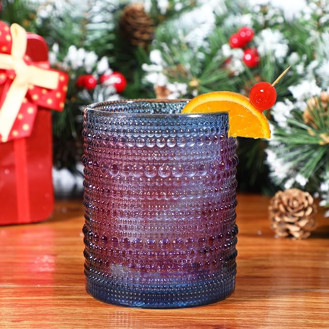 KMIGRUAN Hobnail Drinking Glasses Set of 6, 12oz Blue Vintage Glassware - Image 6