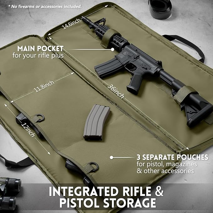 Single Rifle Case Bag, Tactical Padded Soft Gun Case w/MOLLE System, Wide - Image 4