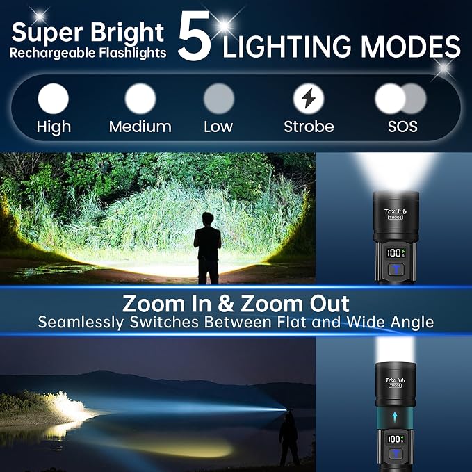 TrixHub Rechargeable Flashlights High Lumens, 5Mode Flash Light - Image 2
