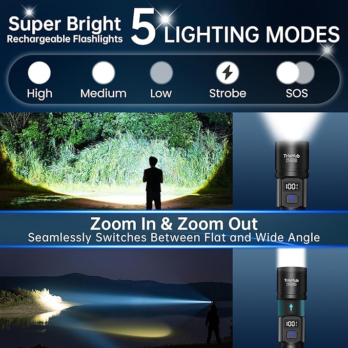 TrixHub Rechargeable Flashlights 2 Pack, Super Bright High Lumens Flash Light - Image 2