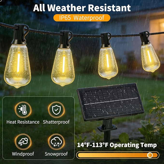 Solar Lights Outdoor Waterproof: ST38 33FT 10M Shatterproof Bulbs Patio Lights - Image 5