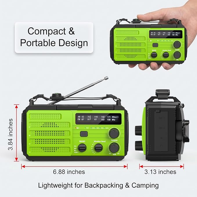 Emergency Weather Radio, 22200mWh Hand Crank Emergency Radio - Image 8