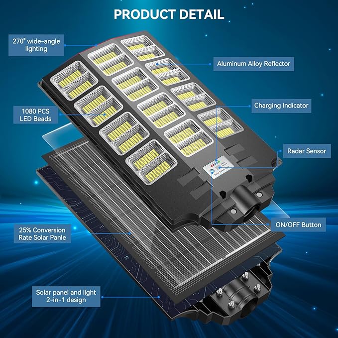 VOOJOY 8000W Solar Street Lights Outdoor Waterproof, Dusk to Dawn Solar Lights - Image 2