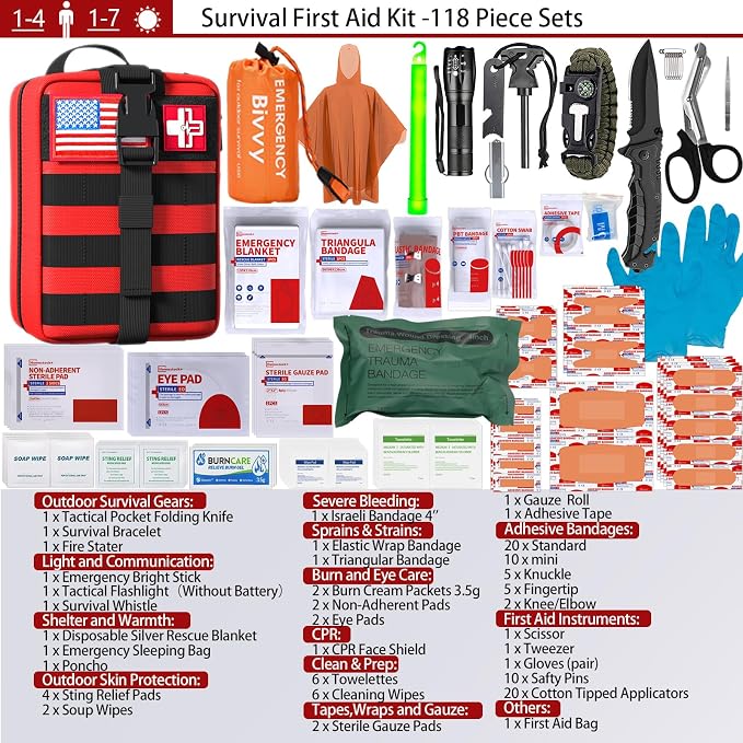 First Aid Kit, Survival Gear Outdoor Tactical Gear Set Military Grade Molle - Image 5