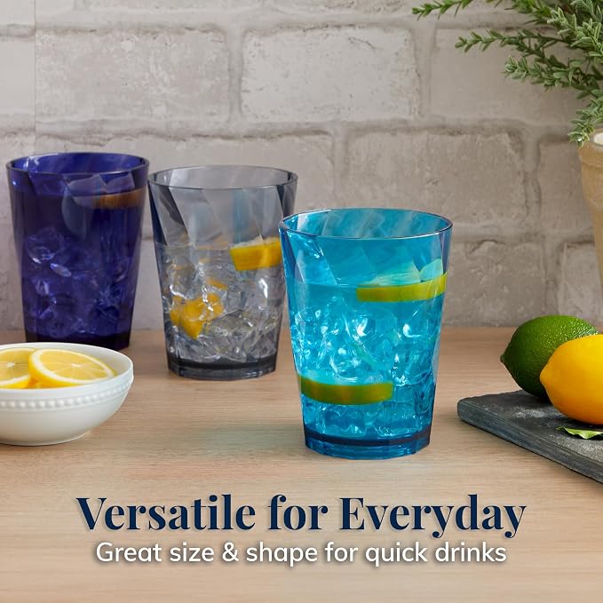 US Acrylic Optix Plastic Reusable Drinking Glasses 14oz Rocks Cups in Coastal - Image 3