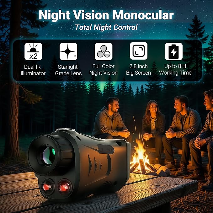 Sheawasy Night Vision Monocular, 2.8" Large Screen, 850nm Dual IR, 8GB Memory - Image 2