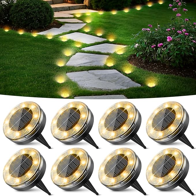 Peasur Mini Solar Ground Lights, 8 Pack Flat Solar Disc Lights Outdoor by Peasur