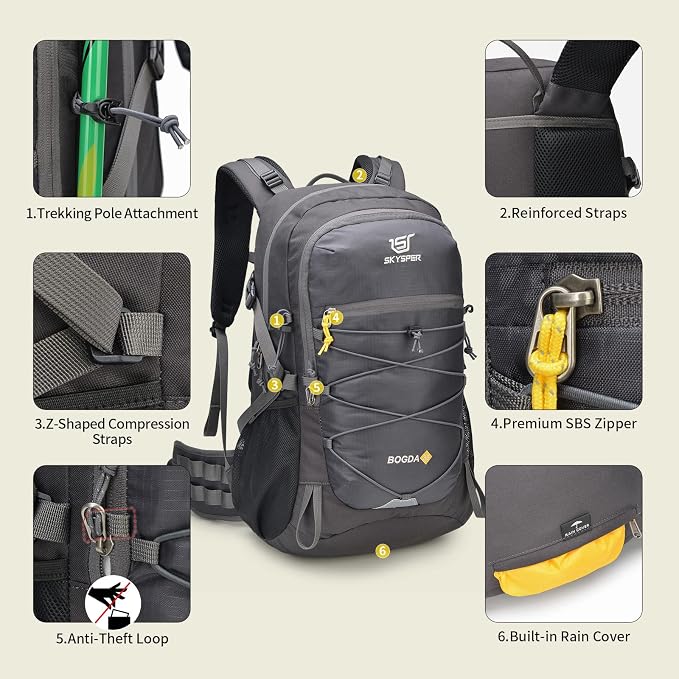 SKYSPER Hiking Backpack for Men Women, 35L Travel Backpack Waterproof Camping - Image 5