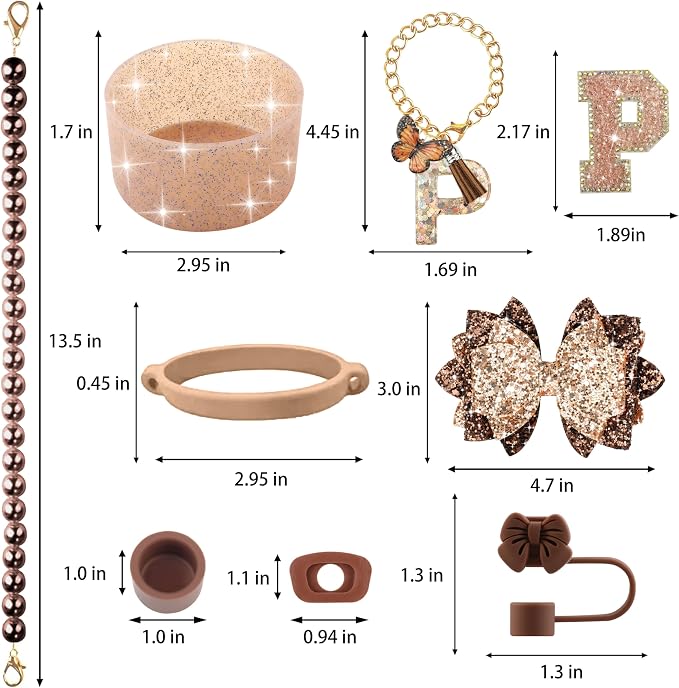 9PCS Brown for Stanley Cup Accessories Set Bling Initials Bow Charms for - Image 3