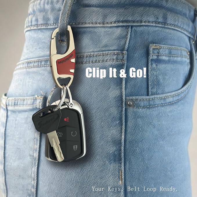 Keychain with Carabiner Clip, 4 Heavy Duty Key Rings and D Ring - Image 3