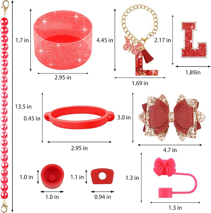 9PCS Red for Stanley Cup Accessories Set Bling Initials Bow Charms for Stanley - Image 3