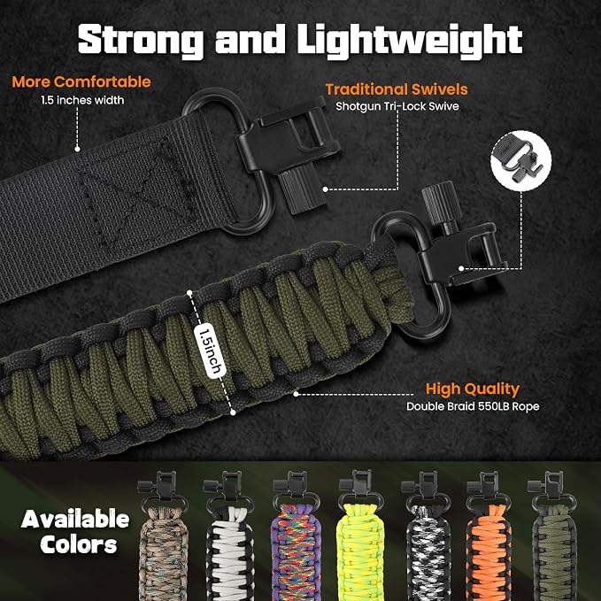 Double Braide 550LB Shotgun Sling 2 Point Paracord Rifle Sling, Non-Slip - Image 2