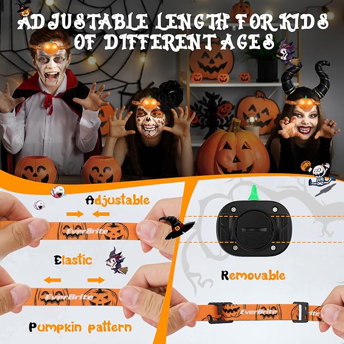 EverBrite Halloween Pumpkin Headlamp 5 Pack, 2 Modes LED Head Lamp Adjustable - Image 7
