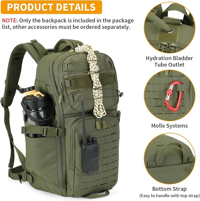HUNTVP Tactical Backpack for Men 35L Military Backpack MOLLE 1000D Army Daypack - Image 6