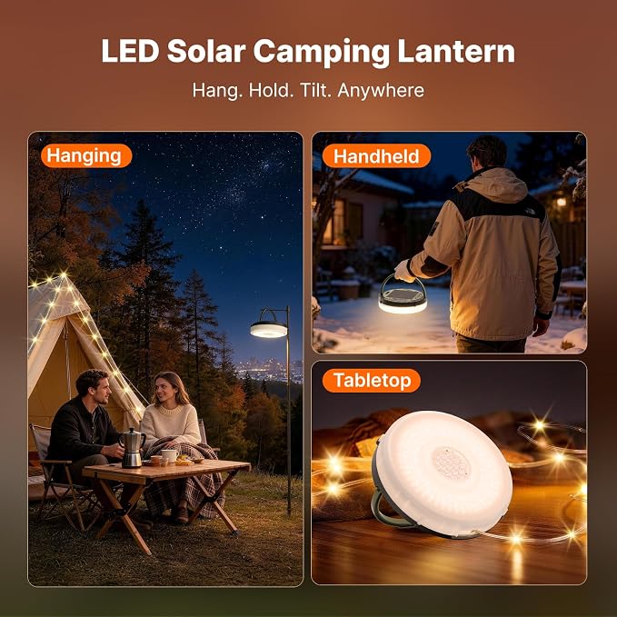 OGERY Solar Camping String Lights, 5400mAh/ 49.2FT/ 11 Modes Rechargeable - Image 6