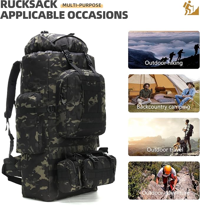 100L Camping Hiking Backpack, Molle military Tactical rucksack backpack - Image 8