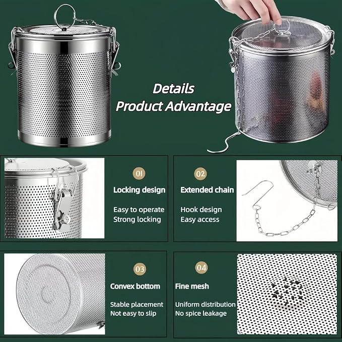 Stainless steel cylindrical seasoning filter, Mesh Design Tea Ball Strainer - Image 3