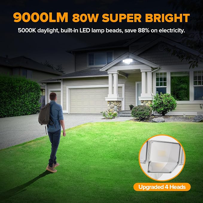 LUTEC 80W Dusk to Dawn Flood Lights Outdoor, 9000LM Super Bright LED Security - Image 3