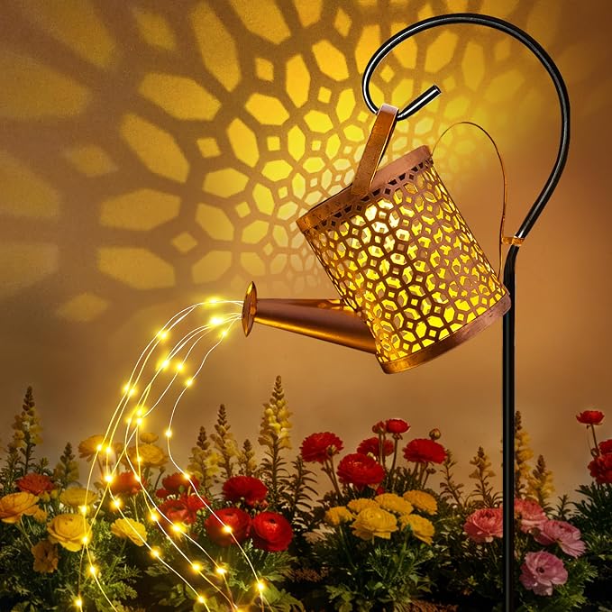 Ollny Solar Watering Can with Cascading Lights Outdoor Garden Decor, Birthday by Ollny