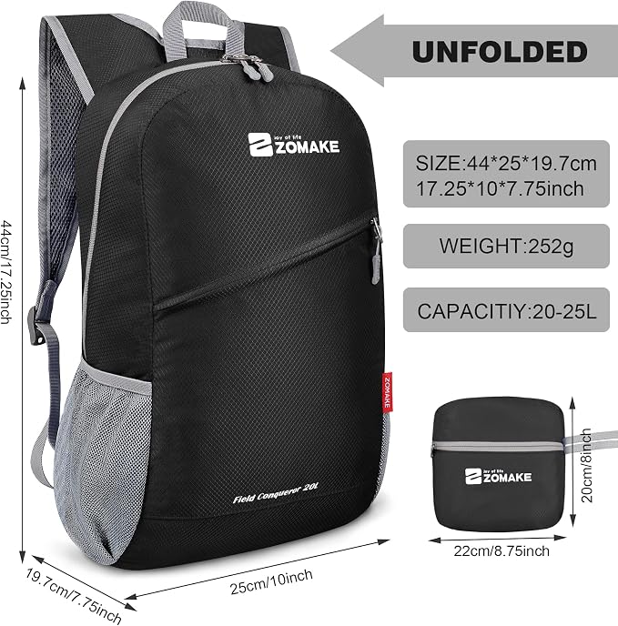 ZOMAKE Lightweight Packable Backpack, Foldable Backpacks Small Daypack - Image 2