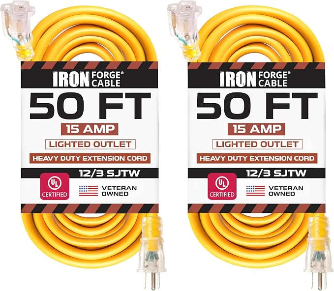 IRON FORGE CABLE 2 Pack of 50 Ft Outdoor Extension Cords by IronForgeCable