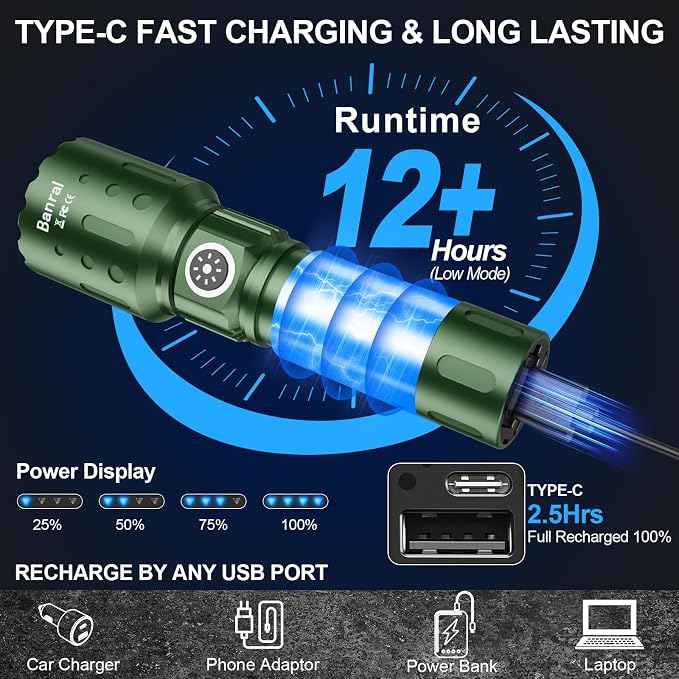 Banral Flashlights High Lumens Rechargeable, Super Bright Long Range Small - Image 6
