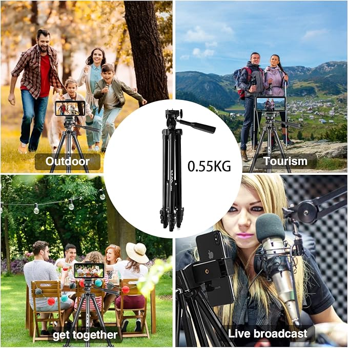 55" Aluminum Phone & Camera Tripod, Extendable Cell Phone Tripod Stand - Image 7