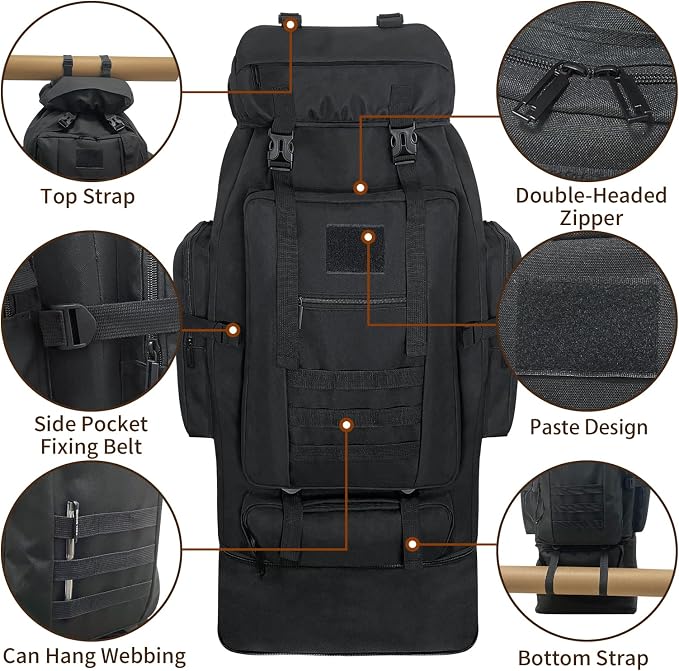 Hiking Backpack, 100L Large Camping Backpack, Expandable Waterproof MOLLE - Image 3