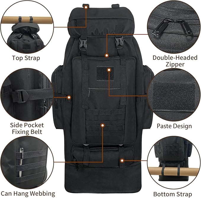 70L/100L Hiking Backpack with USB Charging Port, Expandable Large Military - Image 3