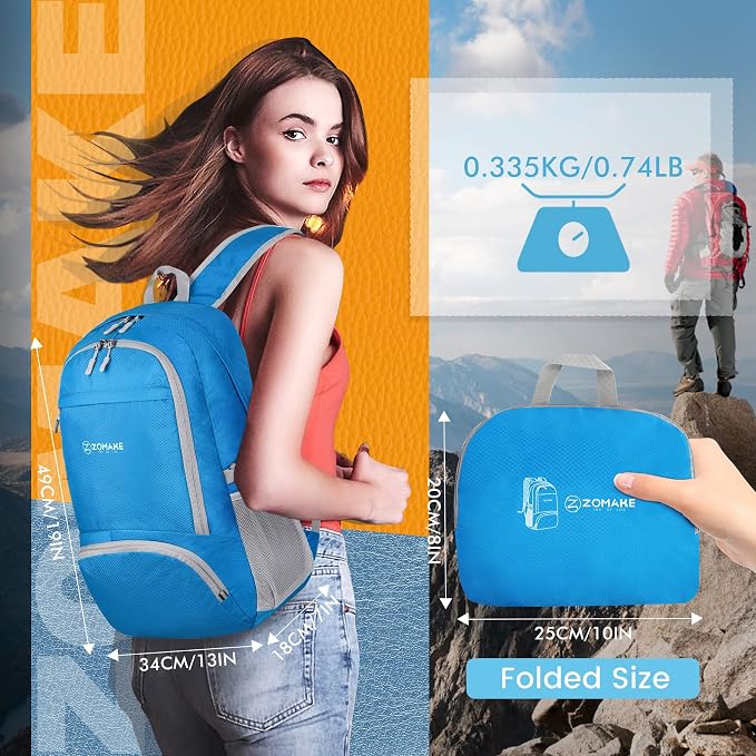ZOMAKE Lightweight Packable Backpack 30L, Foldable Hiking Backpacks Water - Image 2