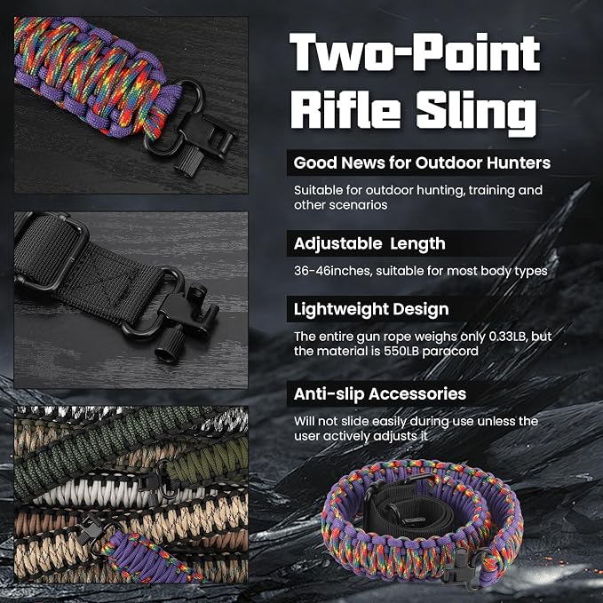 Double Braide 550LB Shotgun Sling 2 Point Paracord Rifle Sling, Non-Slip - Image 4