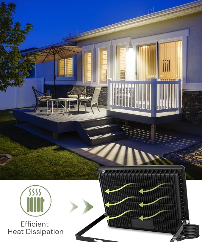 L LOHAS LED 300W Dusk to Dawn Flood Light, IP66 Waterproof Plug in Floodlights - Image 4