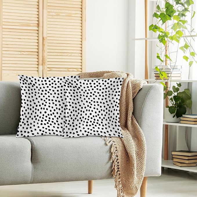 Swono Polka Dots Decorative Throw Pillow Covers Pack of 2, Abstract Messy Black - Image 2