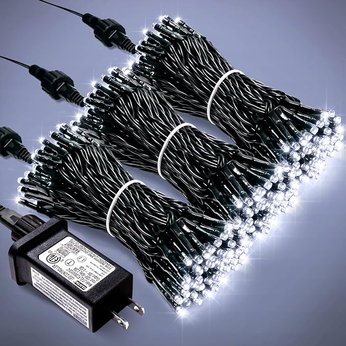 JMEXSUSS 300 LED White Christmas Lights, Outdoor Indoor, 8 Modes, Waterproof by JMEXSUSS