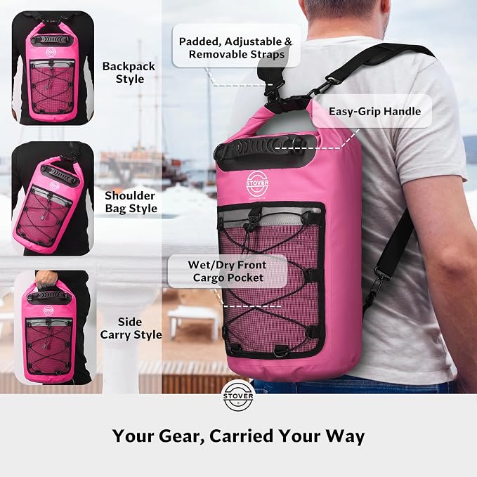 STOVER 5/10/25/30/40/55L Waterproof Dry Bag- Roll-Top Backpack w/Phone Case- - Image 3