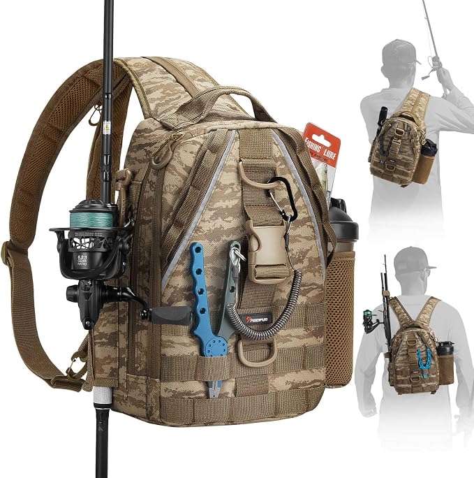 Piscifun Fishing Backpack with Rod Holder, Lightweight Sling Bag Storge Gear by Piscifun