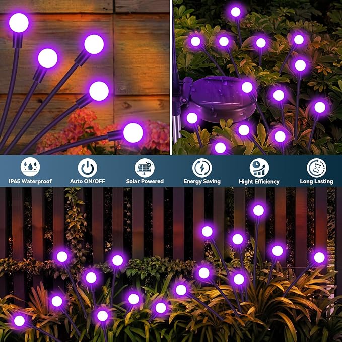 Slyuexu Solar Garden Lights Outdoor Waterproof, 2 Pack 16 LED Swaying Firefly - Image 3