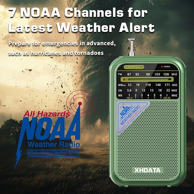 XHDATA D221 NOAA Weather Radio Portable AM FM Shortwave Radio Receiver - Image 2
