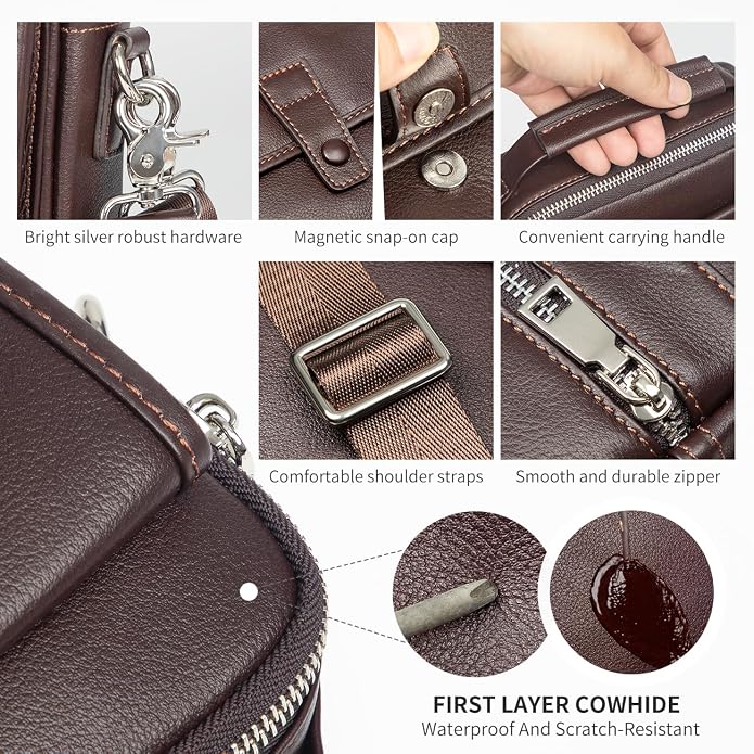 Augus Leather Small Messenger Bag - Image 5