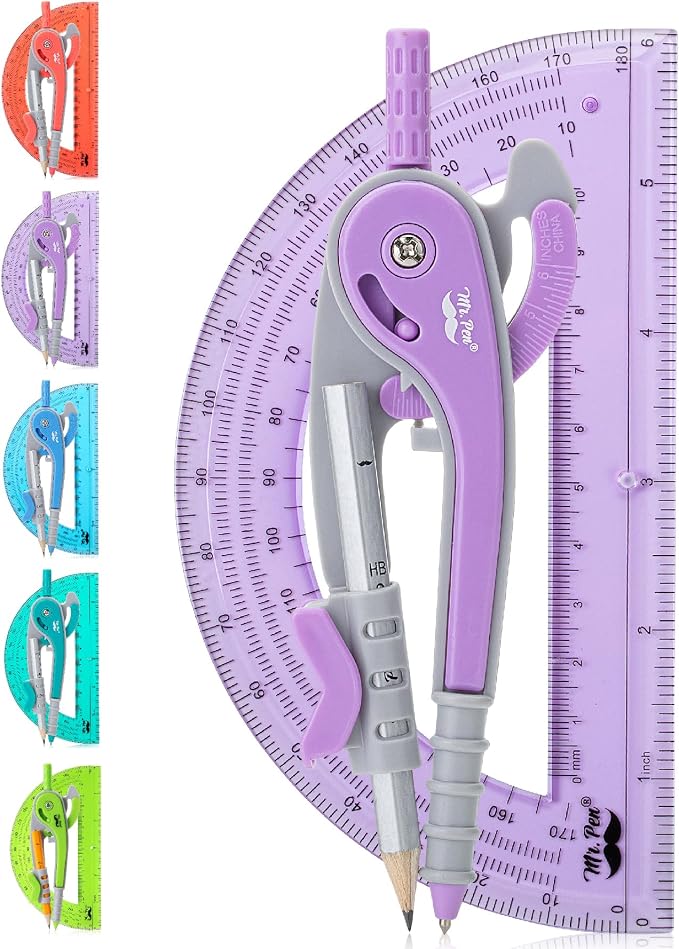 Mr. Pen- Geometry Compass and Protractor Set, 6 Inch Compass, 6 Inch Protractor by MrPen
