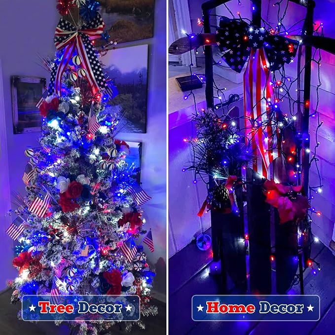 JMEXSUSS 2 Pack Red White and Blue Solar Lights, 200LED 75.5ft Patriot Solar - Image 8