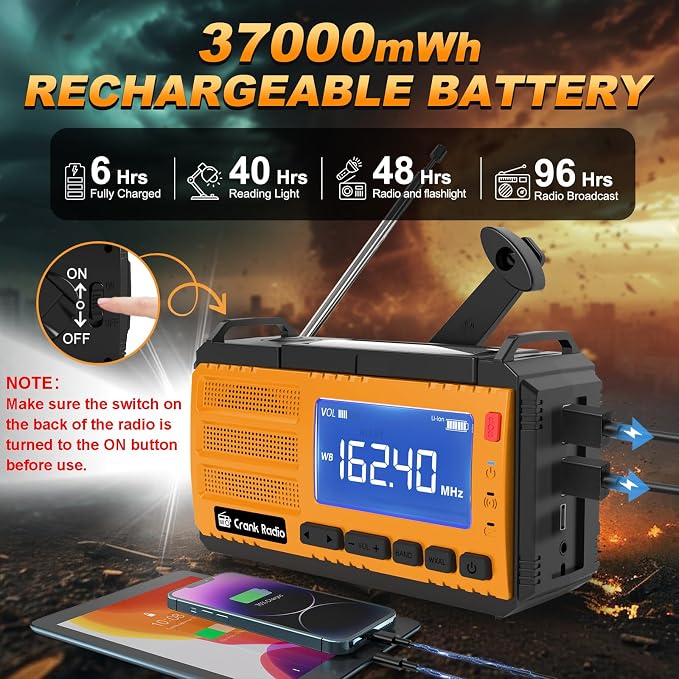 Emergency Crank Radio Solar Hand Crank Emergency Radio 37000mWh AM/FM NOAA - Image 4